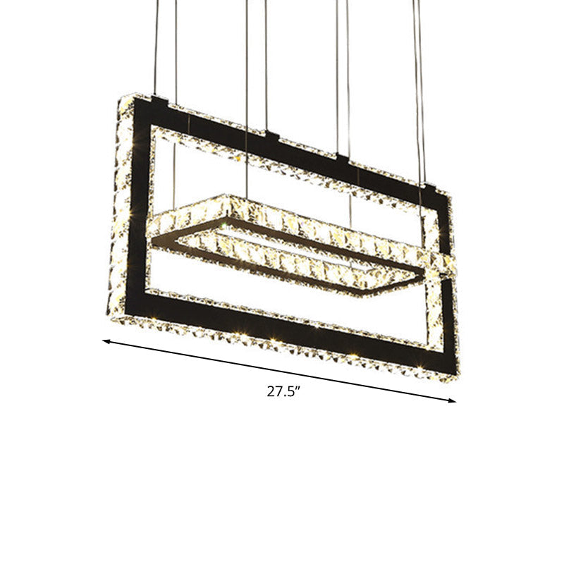 Lustre LED en cristal à suspension rectangulaire contemporaine en acier inoxydable