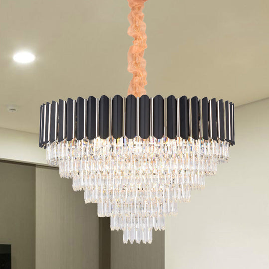 Minimalist Crystal Chandelier: Layered Hanging Pendant Light In Black - 16/22 Lights