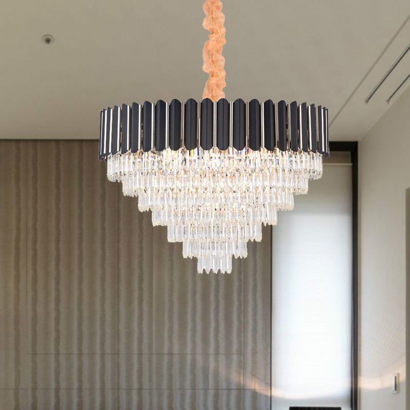 Minimalist Crystal Chandelier: Layered Hanging Pendant Light In Black - 16/22 Lights