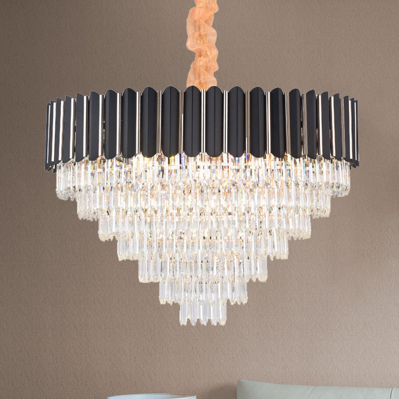 Minimalist Crystal Chandelier: Layered Hanging Pendant Light In Black - 16/22 Lights