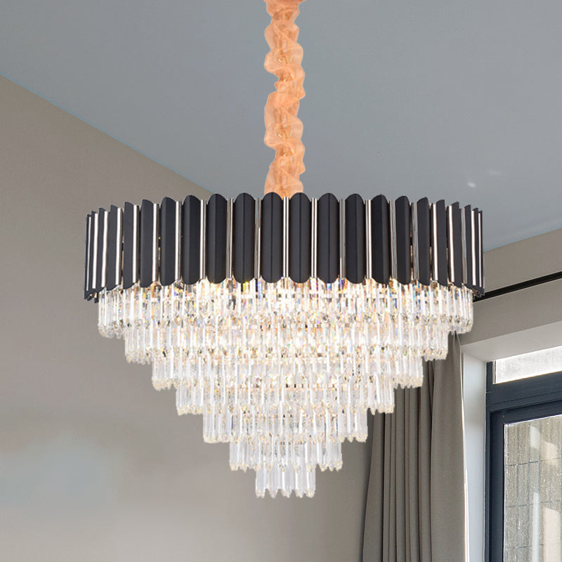 Minimalist Crystal Chandelier: Layered Hanging Pendant Light In Black - 16/22 Lights