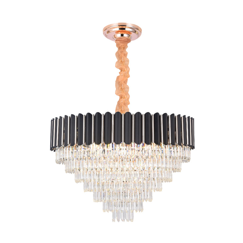 Minimalist Crystal Chandelier: Layered Hanging Pendant Light In Black - 16/22 Lights