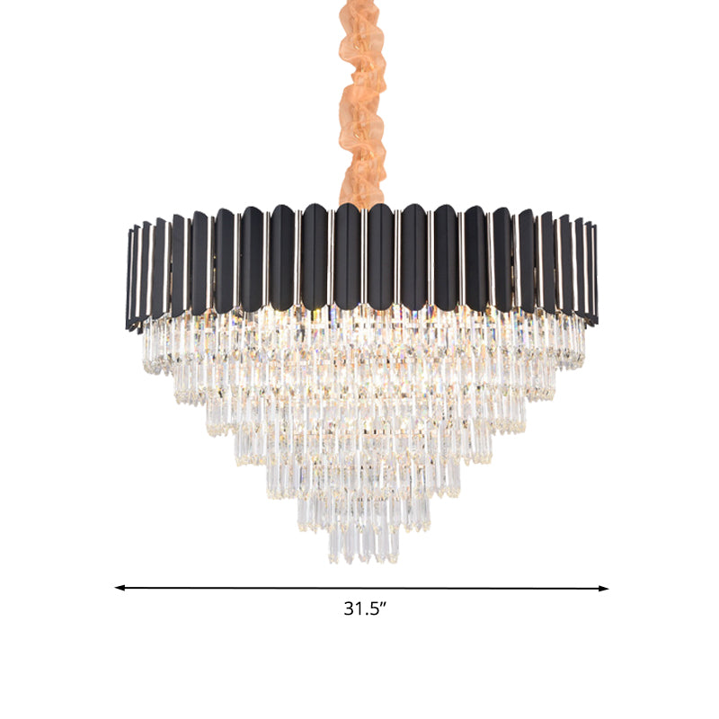 Minimalist Crystal Chandelier: Layered Hanging Pendant Light In Black - 16/22 Lights