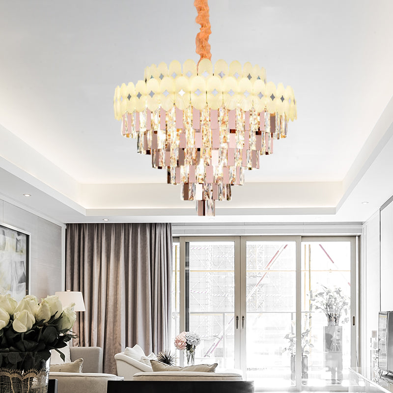 Contemporary Layered Ceiling Chandelier - Clear Crystal 12/16/22 Lights Ideal For Living Room Down