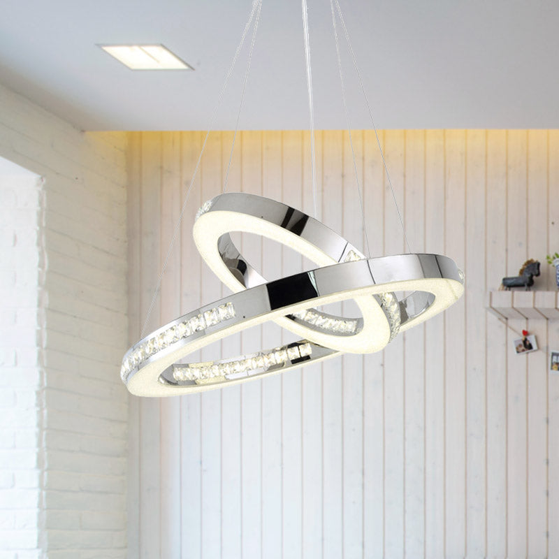 Faceted Crystal Led Chandelier Light In Chrome Ring Pendant Design - Available 3 Warm/White/Natural