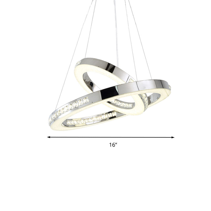 Faceted Crystal Led Chandelier Light In Chrome Ring Pendant Design - Available 3 Warm/White/Natural