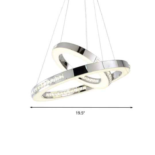 Faceted Crystal Led Chandelier Light In Chrome Ring Pendant Design - Available 3 Warm/White/Natural