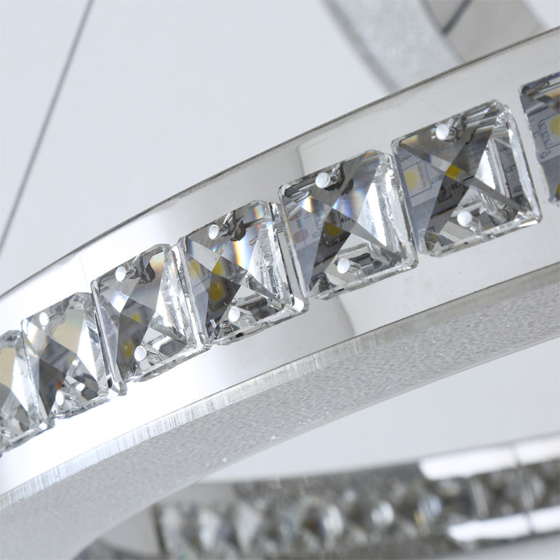 Faceted Crystal Led Chandelier Light In Chrome Ring Pendant Design - Available 3 Warm/White/Natural