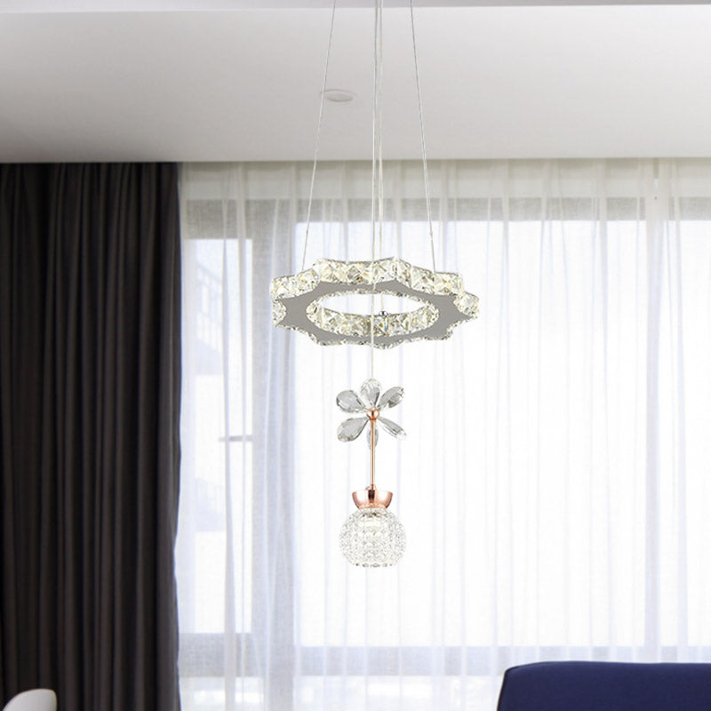 Contemporary Chandelier Pendant Light With Chrome Circle/Gear Design Crystal Dimpled Shade - 1/3/5