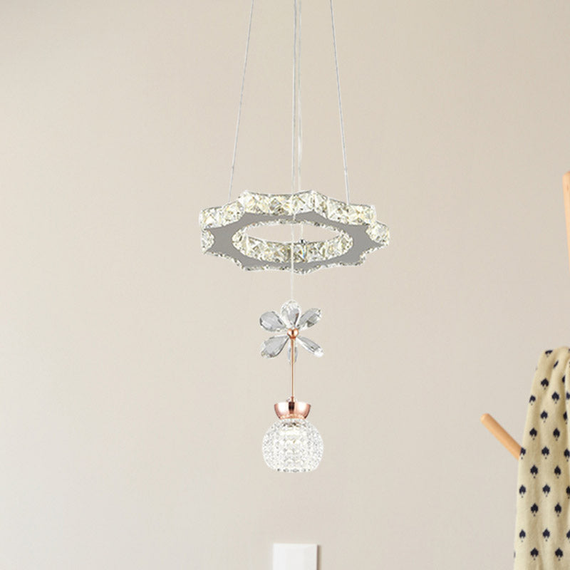 Contemporary Chandelier Pendant Light With Chrome Circle/Gear Design Crystal Dimpled Shade - 1/3/5