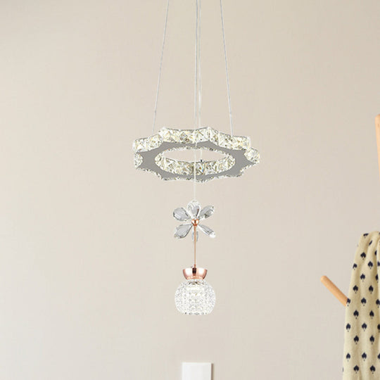 Contemporary Chandelier Pendant Light With Chrome Circle/Gear Design Crystal Dimpled Shade - 1/3/5