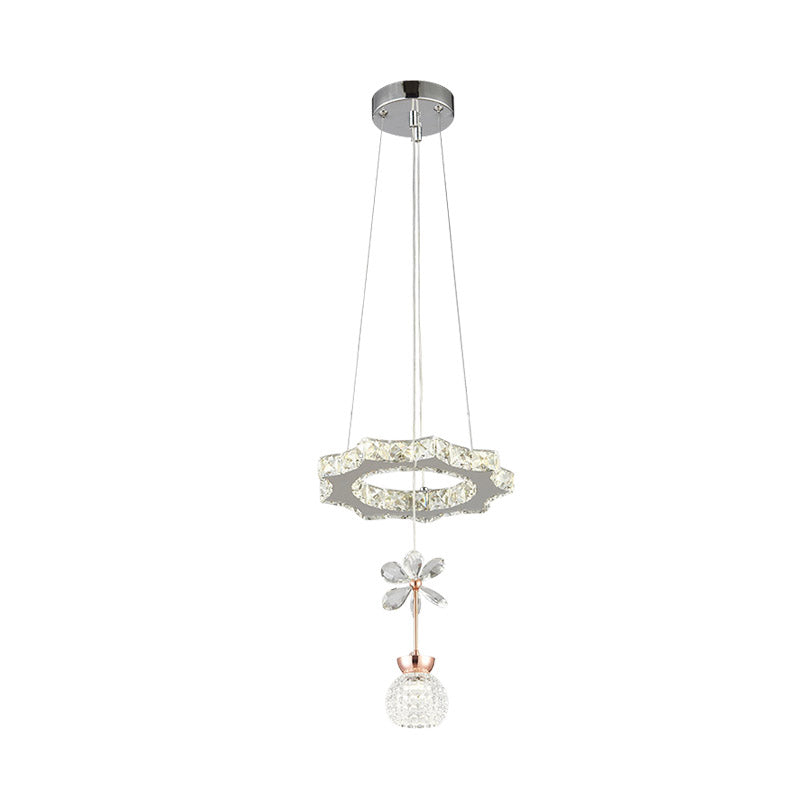 Lustre contemporain avec abat-jour en cristal - Design moderne en forme de cercle/engrenage chromé (1/3/5 têtes)