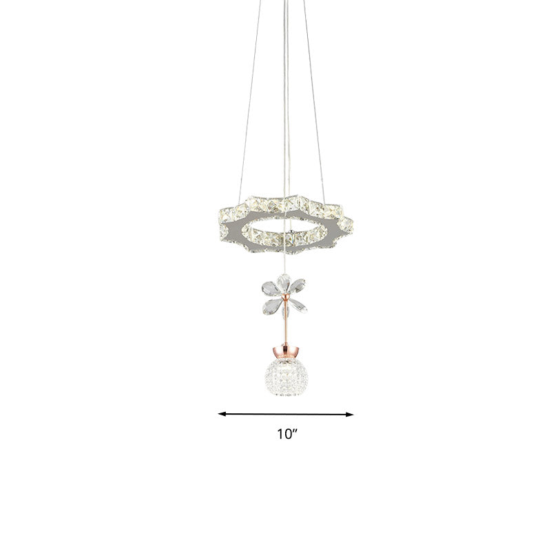 Contemporary Chandelier Pendant Light With Chrome Circle/Gear Design Crystal Dimpled Shade - 1/3/5