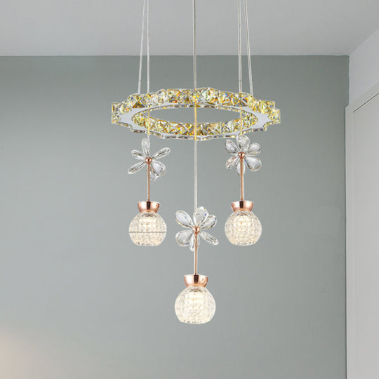 Lustre contemporain avec abat-jour en cristal - Design moderne en forme de cercle/engrenage chromé (1/3/5 têtes)