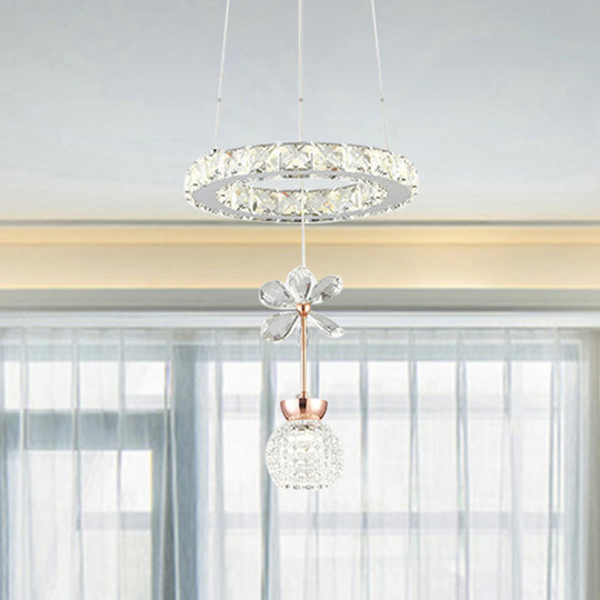 Contemporary Chandelier Pendant Light With Chrome Circle/Gear Design Crystal Dimpled Shade - 1/3/5