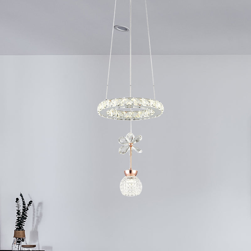 Lustre contemporain avec abat-jour en cristal - Design moderne en forme de cercle/engrenage chromé (1/3/5 têtes)