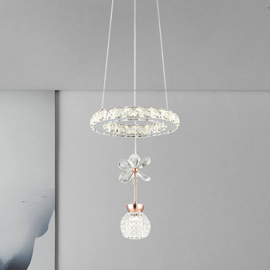 Lustre contemporain avec abat-jour en cristal - Design moderne en forme de cercle/engrenage chromé (1/3/5 têtes)