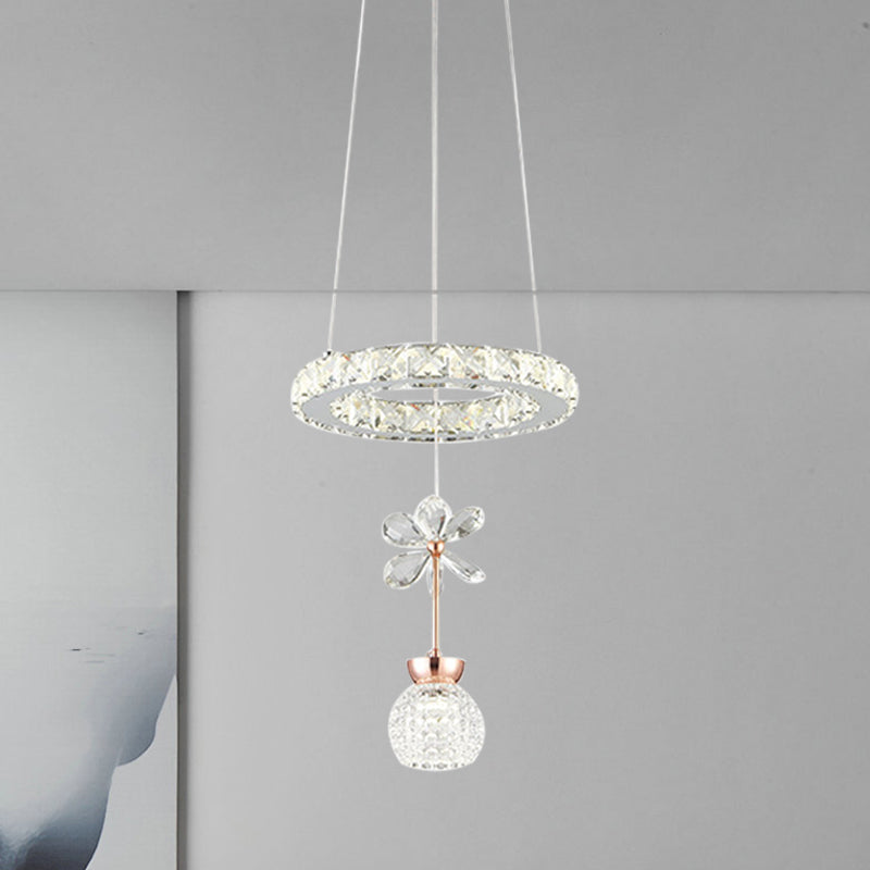 Contemporary Chandelier Pendant Light With Chrome Circle/Gear Design Crystal Dimpled Shade - 1/3/5