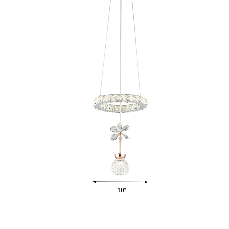 Lustre contemporain avec abat-jour en cristal - Design moderne en forme de cercle/engrenage chromé (1/3/5 têtes)