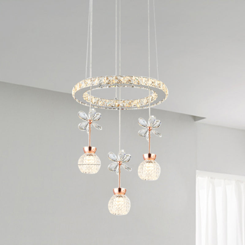 Lustre contemporain avec abat-jour en cristal - Design moderne en forme de cercle/engrenage chromé (1/3/5 têtes)