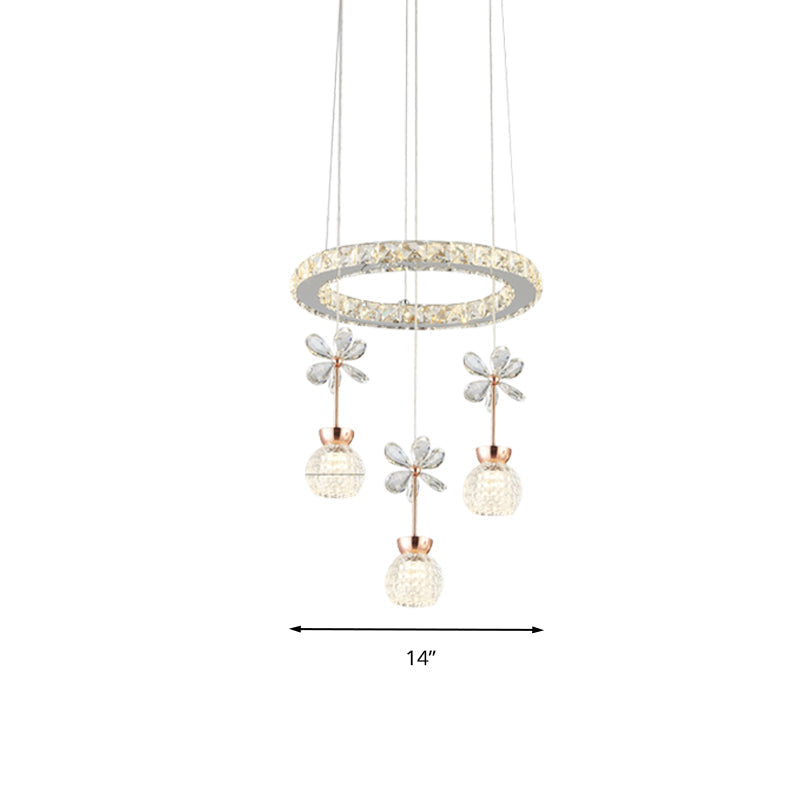 Lustre contemporain avec abat-jour en cristal - Design moderne en forme de cercle/engrenage chromé (1/3/5 têtes)