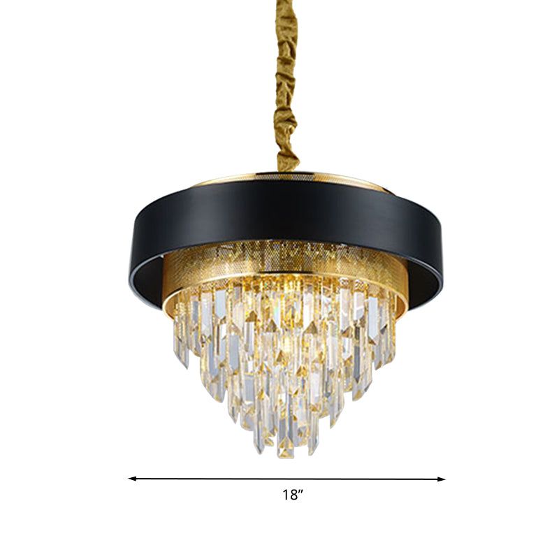 Round Chandelier With Crystal Accents - Elegant 5-Light Dining Room Hanging Lamp In White/Black