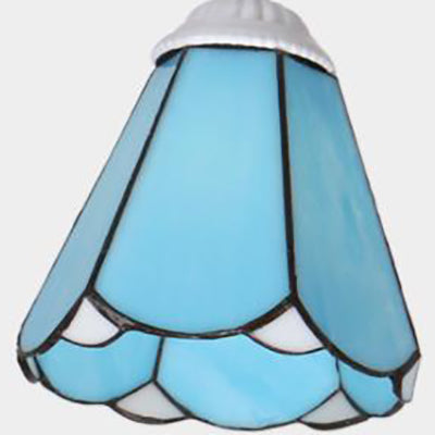 Vintage Rustic Stained Glass Semi Flush Mount Light with Shade - White/Sky Blue/Blue