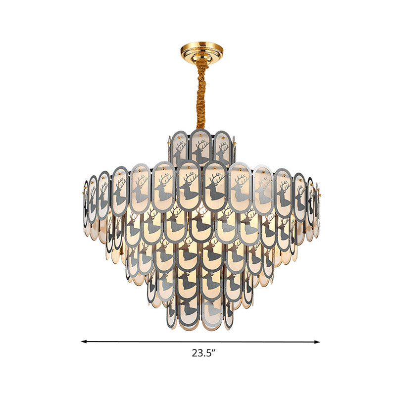 Modern Crystal Tiered Chandelier Pendant Light With Elk Pattern - 12/16 Lights Nickel Finish