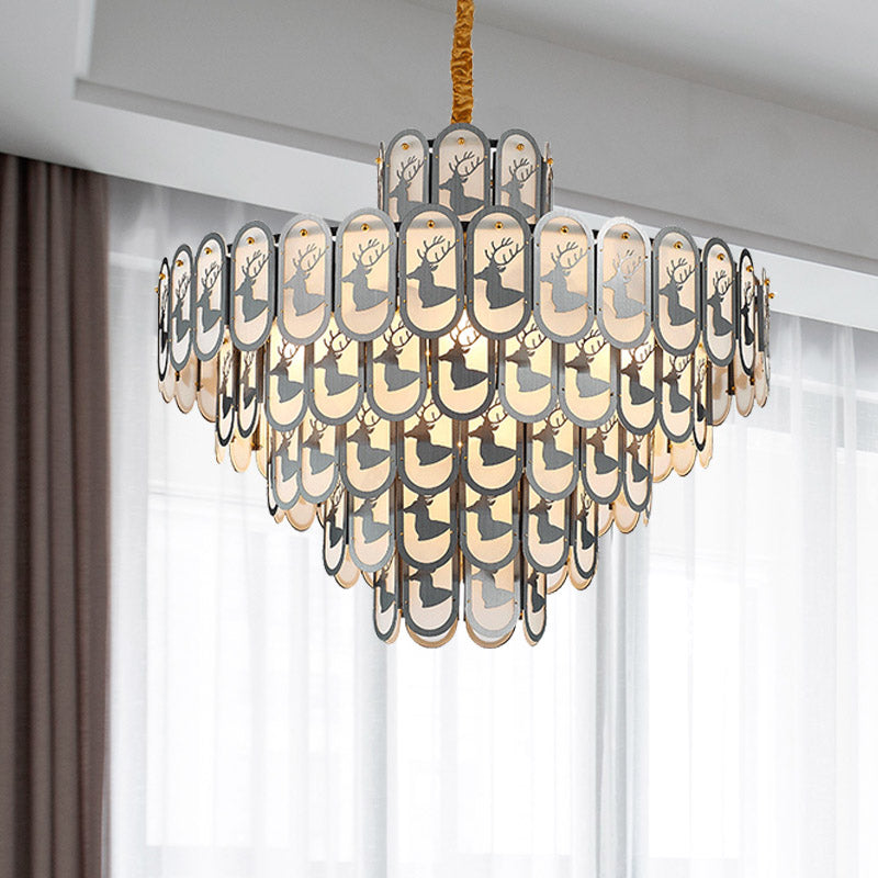 Modern Crystal Tiered Chandelier Pendant Light With Elk Pattern - 12/16 Lights Nickel Finish 16 /