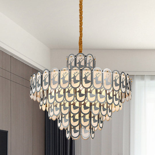 Modern Crystal Tiered Chandelier Pendant Light With Elk Pattern - 12/16 Lights Nickel Finish