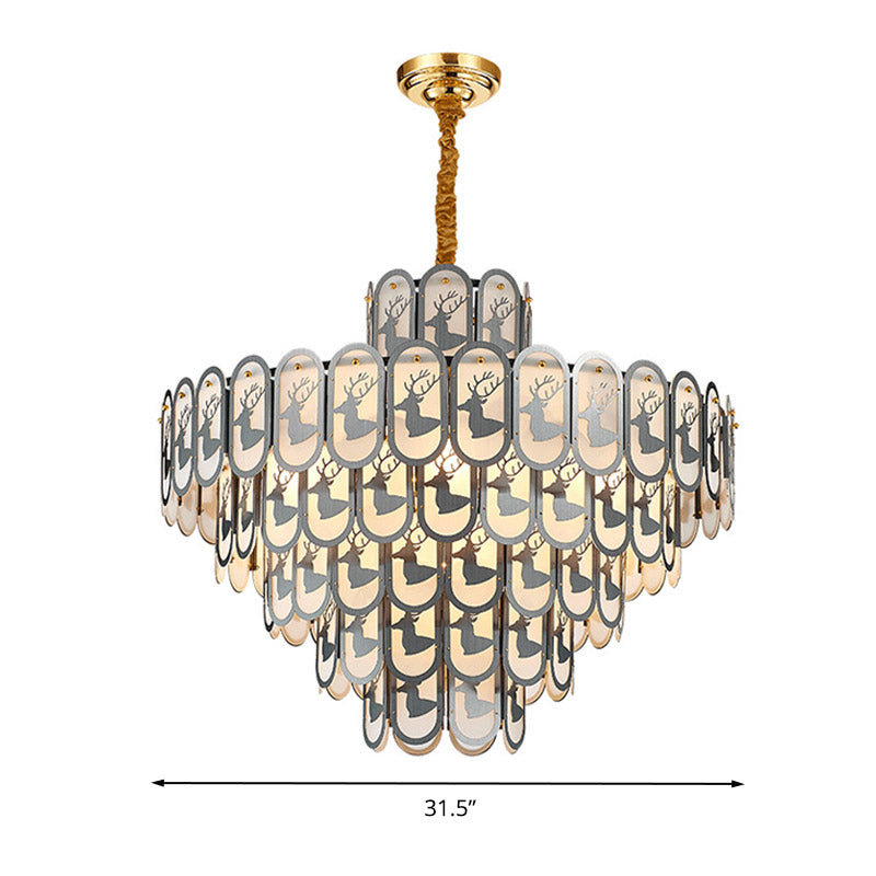 Modern Crystal Tiered Chandelier Pendant Light With Elk Pattern - 12/16 Lights Nickel Finish