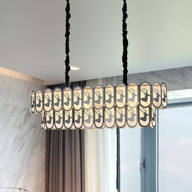 Contemporary Oval Nickel Over Island Lighting - Crystal Suspension Light (10 Lights)