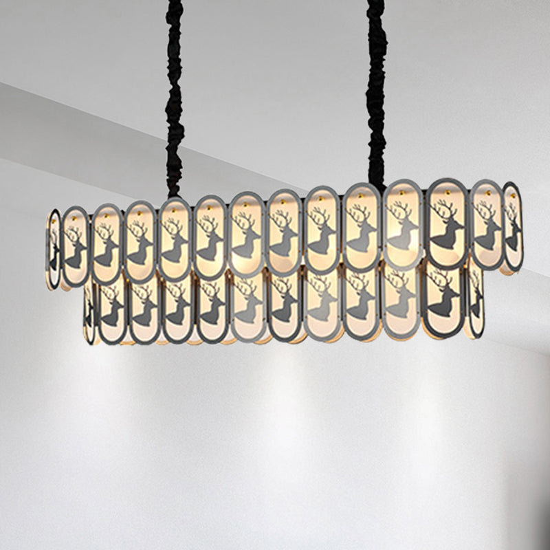 Contemporary Oval Nickel Over Island Lighting - Crystal Suspension Light (10 Lights)