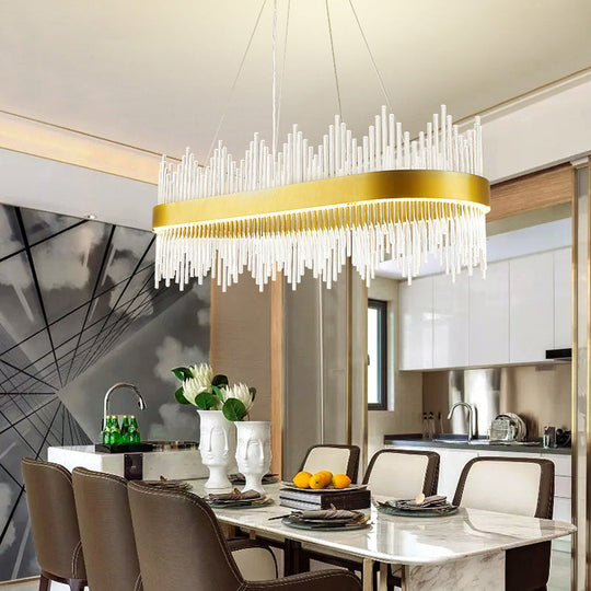 Gold Modern Geometric Crystal Led Chandelier For Dining Room Pendant Lighting