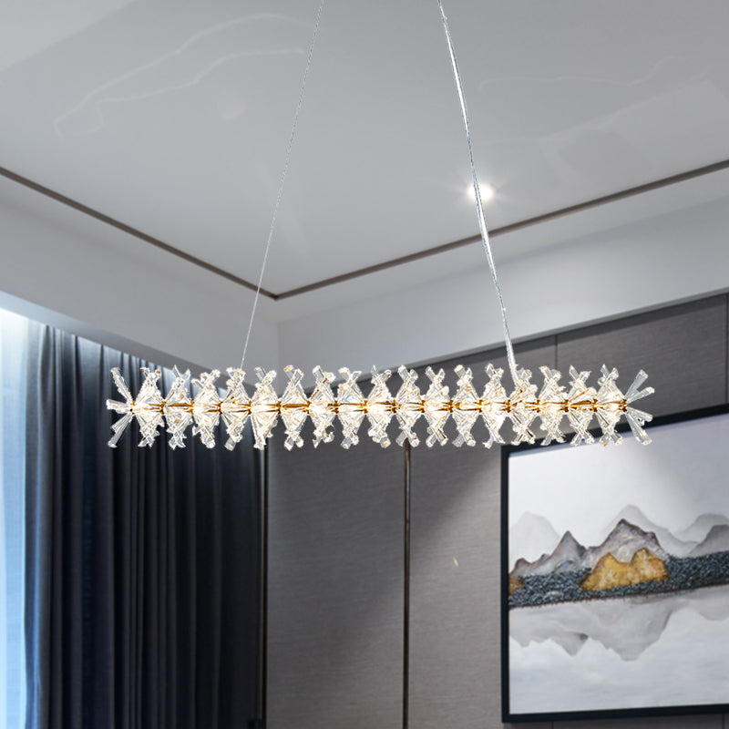 Contemporary Linear Crystal Island Lamp With 16 Hanging Lights - Perfect For Living Room