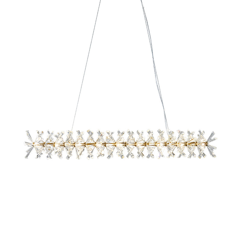 Contemporary Linear Crystal Island Lamp With 16 Hanging Lights - Perfect For Living Room