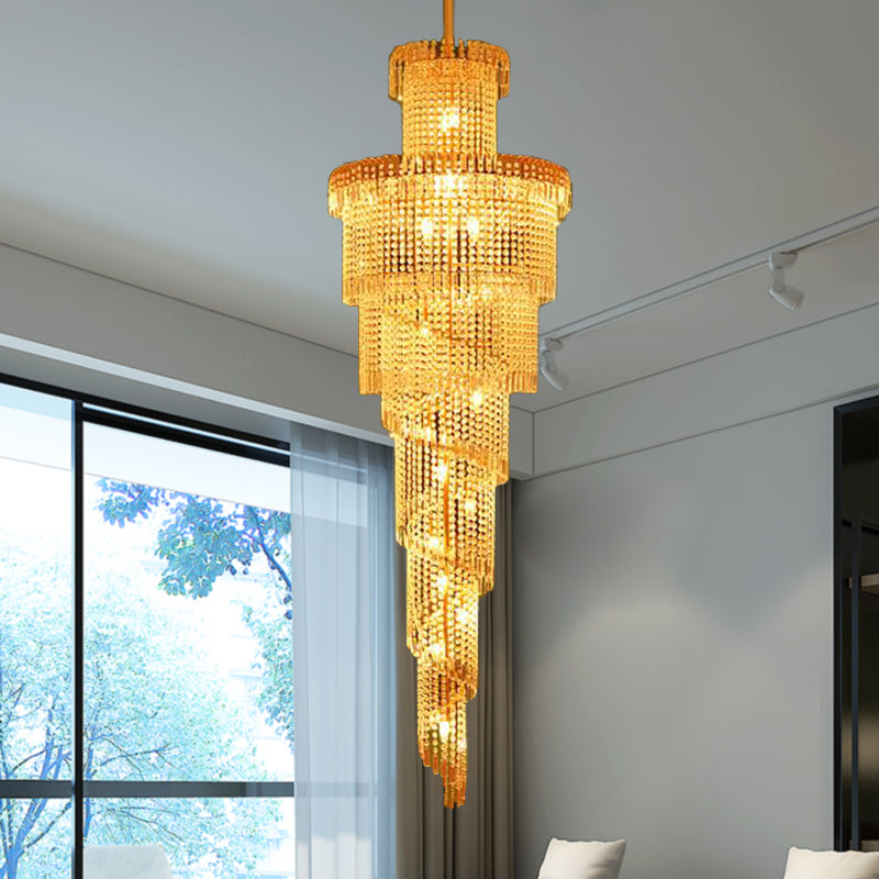 Modern Crystal Ceiling Chandelier - 15-Light Gold Pendant For Corridor