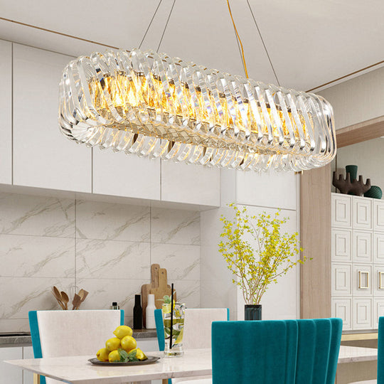 Minimalist 12-Light Clear Crystal Oval Island Lamp Pendant For Dining Room