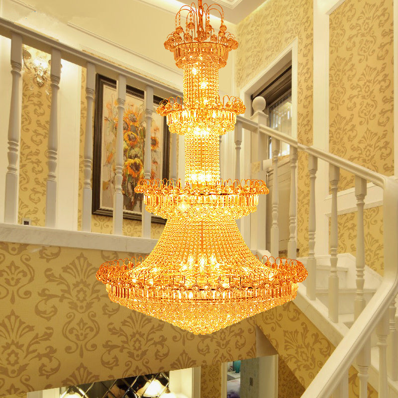 Gold Layered Crystal Chandelier - Contemporary Design (15 Lights)