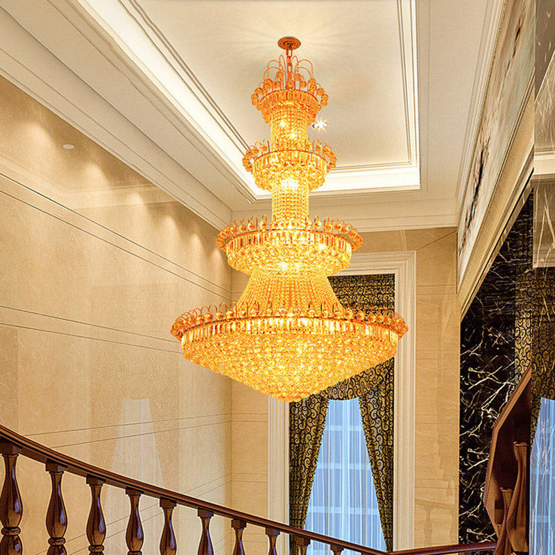 Gold Layered Crystal Chandelier - Contemporary Design (15 Lights)