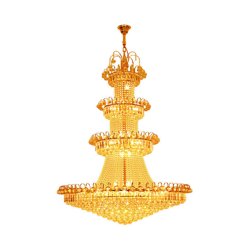 Gold Layered Crystal Chandelier - Contemporary Design (15 Lights)