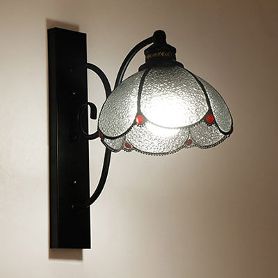 Stained Glass Wall Sconce With Scalloped Design And 3 Lights In White Clear Blue