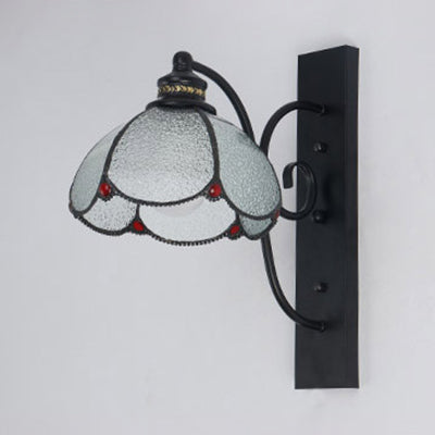 Stained Glass Wall Sconce With Scalloped Design And 3 Lights In White Clear Blue