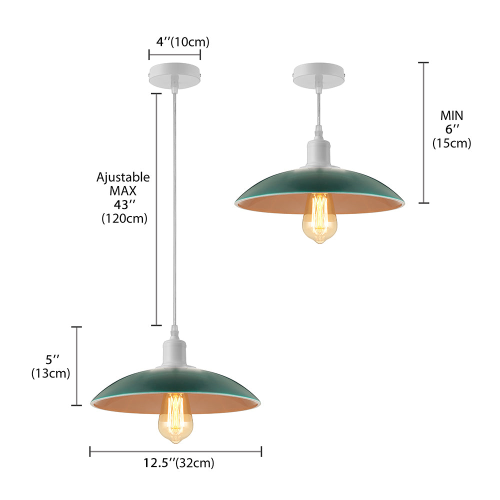 Vintage Metal Saucer Shade Pendant Ceiling Light: Green/Red, Stylish 1-Light Fixture for Table