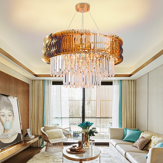 Modern Crystal Tiered Chandelier: 8-Head Amber Pendant Lamp For Living Room