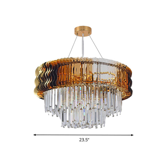 Modern Crystal Tiered Chandelier: 8-Head Amber Pendant Lamp For Living Room