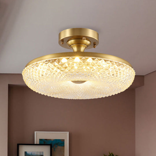 Stunning LED Crystal Ceiling Light with Gold Finish - Donut Semi Flush Mount Lamp