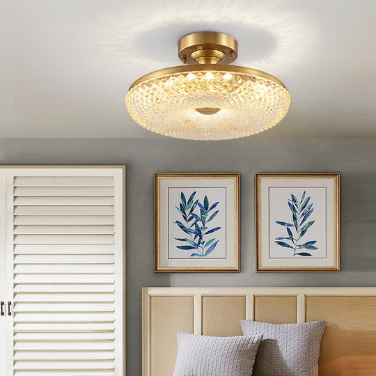 Stunning LED Crystal Ceiling Light with Gold Finish - Donut Semi Flush Mount Lamp