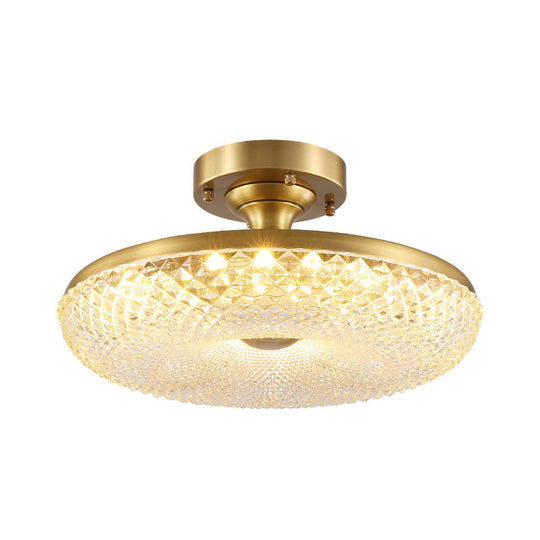 Stunning LED Crystal Ceiling Light with Gold Finish - Donut Semi Flush Mount Lamp