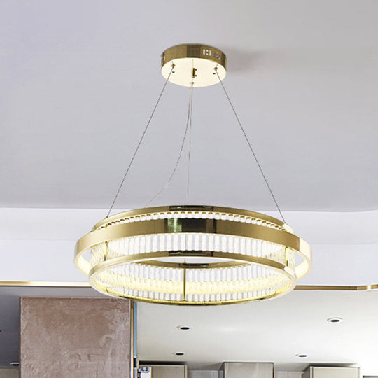 Modern Crystal Rod Led Circle Pendant Light In Gold For Living Room Chandelier